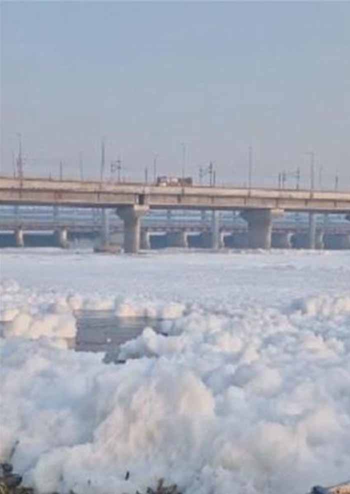 विशेषज्ञों ने जताई स्वास्थ्य जोखिम की चिंता- दिल्ली में यमुना नदी में सफेद झाग की मोटी परत देखने को मिली