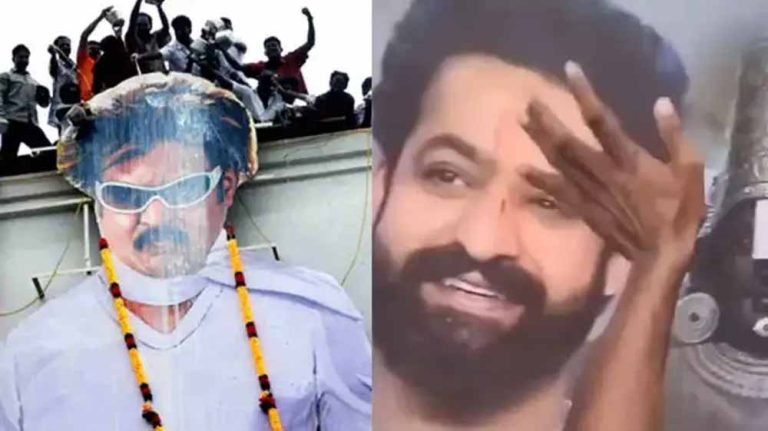 Jr NTR और रजनीकांत के लिए फैंस का जुनून चरम पर – पोस्टरों पर ‘खून से तिलक’ और ‘दूध अभिषेक’