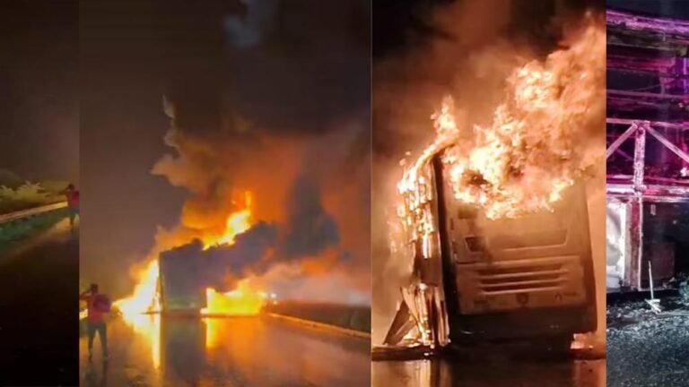 दर्दनाक हादसा: बर्निंग बस में फंसे 20 लोग जिंदा जले, बारिश और फ्यूल टैंक ने बढ़ाई त्रासदी