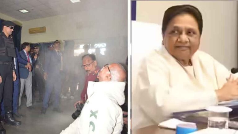 पीसी के दौरान शॉर्ट सर्किट, मची अफरातफरी; मायावती को तुरंत सुरक्षा में निकाला गया बाहर