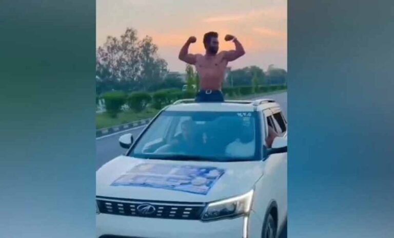 चलती कार में अर्धनग्न स्टंट का वीडियो वायरल, पुलिस ने की कार्रवाई