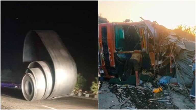 इंदौर रोड एक्सीडेंट: स्टील प्लेट का रोल गिरने से 5 ट्रक-कार भिड़े, एक की गई जान