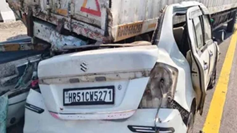 आजमगढ़ में दर्दनाक सड़क हादसा, तेज रफ्तार कार कंटेनर में घुसी, पांच लोगों ने गंवाई जान