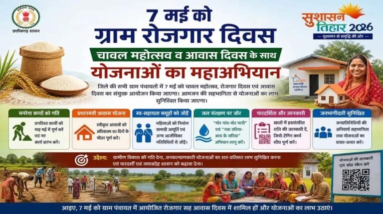 07 मई को ग्राम पंचायतों में चावल महोत्सव, रोजगार और आवास दिवस का होगा त्रिवेणी संगम