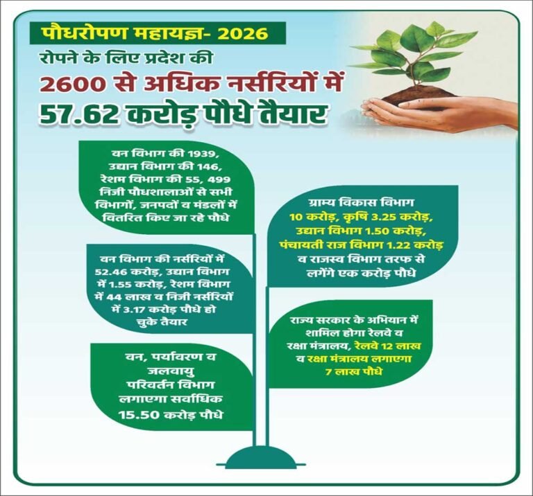 वन विभाग की 1939, उद्यान विभाग की 146, रेशम विभाग की 55, 499 निजी पौधशालाओं से सभी विभागों, जनपदों व मंडलों में वितरित किए जा रहे पौधे