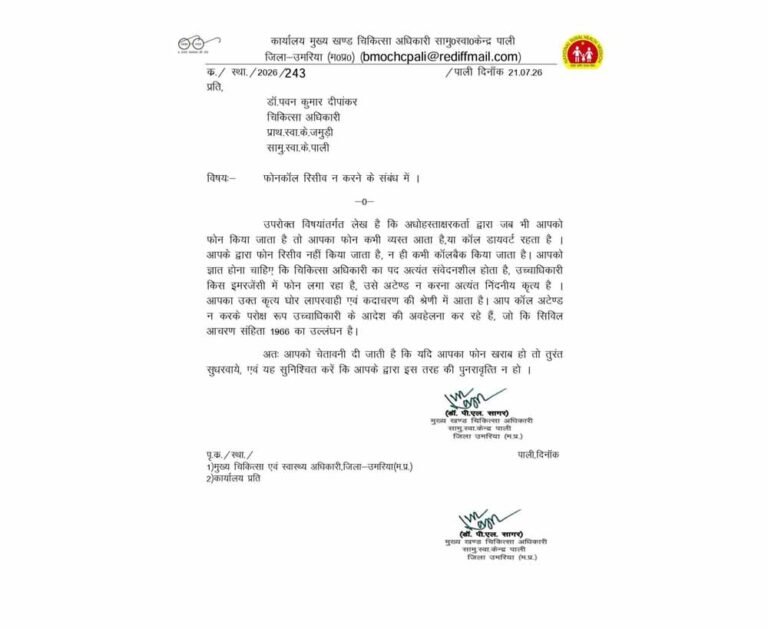 ड्यूटी में लापरवाही पड़ी भारी! फोन नहीं उठाने वाले डॉक्टर पर BMO का एक्शन, जारी हुआ नोटिस