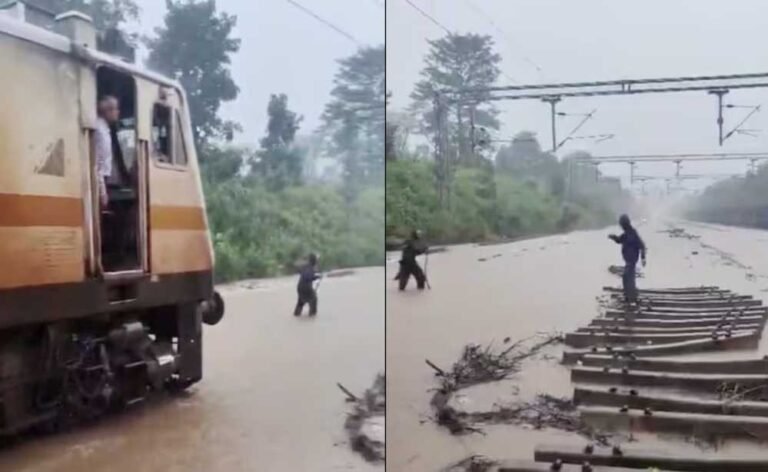 डोडा डैम टूटने से पटरियां बनीं दरिया, रेलकर्मी की लाल झंडी के पीछे धीरे-धीरे निकली ट्रेन