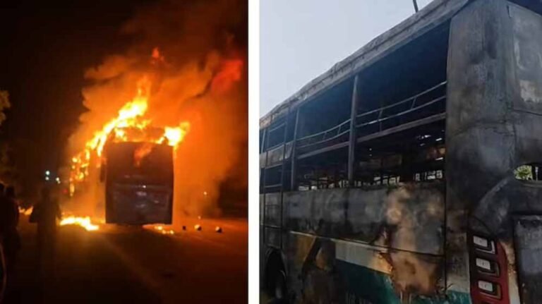 चलती बस में धुआं-बदबू के बाद लगी आग, 9 की मौत; ड्राइवर-कंडक्टर फरार